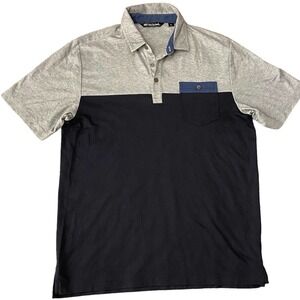 Travis Mathew Mens Black Gray Short Sleeve Sports Golf Pique Polo Shirt Medium
